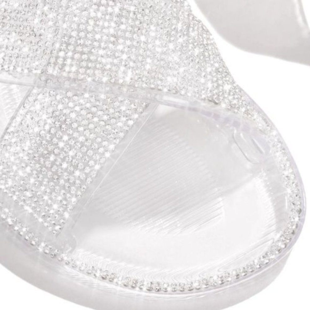 NEWEmbellished Criss Cross Jelly Slides in Clear - Picture 4 of 7
